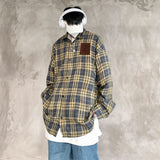 Men's Vintage Plaid Blouses Turn-down Collar Dark Streetwear Spring New Male Shirts Long Sleeve Casual Unisex Tops aidase-shop