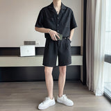 Summer Men's Solid Color Short Sleeve Shirt Shorts Sets New Fashion Casual Two Piece Suits Men's Basic Clothing aidase-shop