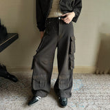 New Vintage Male Cargo Pants Trendy High Street Multi Pocket Washed Wid-Leg Straight Trousers Spring Fashion aidase-shop