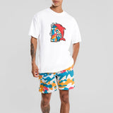 Men's Casual Outfit Cartoon Print O Neck Short Sleeve T-Shirt and Shorts Set Men's Casual Street Casual Sweatshirt 2-Piece aidase-shop