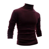 Aidase  Men T-shirt Pullover Solid Color Long Sleeves Slim Fit Basic Half-high Collar Elastic Anti-shrink Autumn Tops Men Daily Clothes aidase-shop