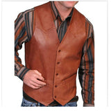 Aidase Suit Vest Men's Leather V-Neck Fashion Casual Jacket Sleeveless Steampunk Western Denim Vest Waistcoat Male aidase-shop