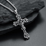 Fashion Vintage Flame Cross Pendant Necklace For Women Men Long Chain Punk Goth Trendy Accessories Choker Gothic Jewelry aidase-shop