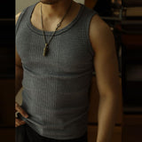 Casual Solid Knitted Tank Top Men Summer Fashion Ribbed Vest Mens Slim Fit Crew Neck Sleeveless Tops Man Clothes  Streetwear aidase-shop