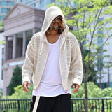 Knit Mesh Coat for Men Hole Hooded Cardigan Long Sleeve Tee Male Hollow Out Casual Summer Japanese Streetwear Hip Hop aidase-shop