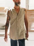 Spring Summer Sleeveless Casual Vest Shirt Men Fashion Hoodie Tank Top Vintage Solid Buttoned Vest Pullover Mens Streetwear aidase-shop