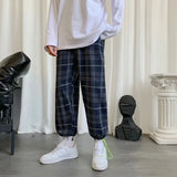 Aidase  Plaid Pants Men Linens Korean Checked Trousers Male Streetwear Fashion Bottoms Summer Wide Leg Pants Harajuku Breathable aidase-shop