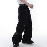 Multiple pockets men pants wide leg new American style overalls trousers solid color design male darkwear aidase-shop