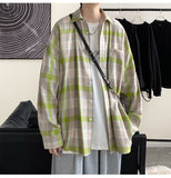 Casual Large Size Plaid Shirt Men's ins All-match Korean Style Loose Long Sleeve Youth Students' Fashionable Shirt Coat aidase-shop