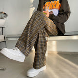 Spring Cotton Casual Pants Men Fashion Retro Oversized Plaid Pants Men Streetwear Loose Wide Leg Pants Mens Straight Trousers aidase-shop