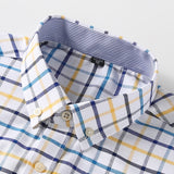 Men's 100% Cotton Long Sleeve Plaid Checkered Shirts Single Patch Pocket Standard-fit Button-down Striped Casual Oxford Shirt aidase-shop