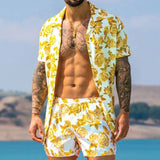 Aidase  2022 Men Sets Print Patchwork Lapel Short Sleeve Casual Shirt Beach Shorts Summer Streetwear Vacation Hawaiian Suits Men S-3XL aidase-shop