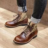 New Brown Boots for Men Black Business Handmade Men's Short Boots Round Toe Slip-On Ankle Boots Motorcycle Boots Combat Boots aidase-shop