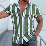 New Men's Shirt Fashion Stripes print Short Sleeve Shirt Summer Shirt Men Turn-down Collar Button Casual Shirt Men's Clothing aidase-shop