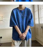 Handsome Suede Heavy Short Sleeve T-Shirt Men Design 3D Letter Print Summer Oversize T Shirt Japanese Harajuku Men's Clothing aidase-shop