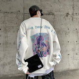 Men's Cartoon Graffiti High Street Sweatshirt Oversize Male Letter Printed O Neck Hoodies Harajuku Unisex Pullovers aidase-shop