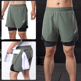 2-In-1 Men Cycling Running Shorts with Towel Loop Pockets Quick Dry Breathable Exercise Shorts for Training Gym Workout aidase-shop