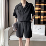 Summer Men's Solid Color Short Sleeve Shirt Shorts Sets New Fashion Casual Two Piece Suits Men's Basic Clothing aidase-shop