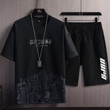 Aidase 2022 Summer Men's Tracksuit 2 Piece Set Fashion Casual Solid Short-Sleeved T-Shirt and Shorts Sport Suit Breathable Man Clothing aidase-shop