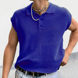 Leisure Solid Knitting Tops Men Sleeveless Buttoned Turn-down Collar Knit Vest Shirts Spring Summer Men's Clothing Fashion aidase-shop