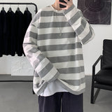 Spring Men Stripe Tops Tees Harajuku Long Sleece Crew Collar Male T Shirts Casual Clothes High Quality Unisex Tshirt aidase-shop