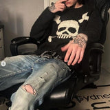 Gothic Sweater Skull Graphic Knitwear Hip Hop Punk Men's Pullover Retro Vintage Long Sleeve Women's Top Oversize Y2K Clothes 90s aidase-shop