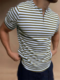 Casual Mens Striped T-shirts Summer Slim Fit Short Sleeve Pullover Tops New Fashion Zipper O-Neck Tee Shirts Men Streetwear aidase-shop