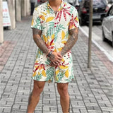 Vintage Geometric Printed Loose Suits Men 2023 Summer Short Sleeve Lapel Shirts And Shorts Two Piece Sets Mens Clothes Leisure aidase-shop