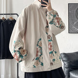 Flower Embroidered Jacket Men Fashion Black Beige Casual Jacket Mens Streetwear Loose Hip Hop Bomber Jacket Men Large Size M-5XL aidase-shop