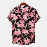 Black Pink Floral Print Beach Aloha Shirts Men Camisa Masculina  Summer Casual Short Sleeve Hawaiian Shirt Men Party Clothes aidase-shop