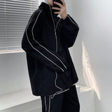 Black Track Sets Men Fashion Casual Long-sleeved Jacket/Trousers Two-piece Men Korean Loose Oversized Clothing Mens Sets M-2XL aidase-shop