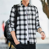 Plaid shirt Men long Sleeve Shirt Casual Social Slim Shirt male Cotton Mens Dress Shirts 4XL 5XL Legible aidase-shop