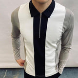 Aidase  Men's Casual Polo Shirt Khaki Collarless Long Sleeve Zipper Design Top Harajuku Men Streetwear Men's Fashion S-3XL aidase-shop