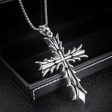 Fashion Vintage Flame Cross Pendant Necklace For Women Men Long Chain Punk Goth Trendy Accessories Choker Gothic Jewelry aidase-shop