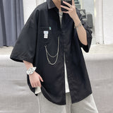 Oversized Short Sleeve Shirt For Men Streetwear Blouse Harajuku Chain Fashion Men's Shirts Korean Clothes Men's Clothing aidase-shop