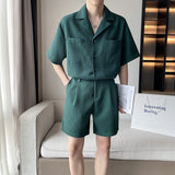 Summer Men's Solid Color Short Sleeve Shirt Shorts Sets New Fashion Casual Two Piece Suits Men's Basic Clothing aidase-shop