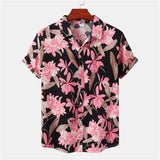 Black Pink Floral Print Beach Aloha Shirts Men Camisa Masculina  Summer Casual Short Sleeve Hawaiian Shirt Men Party Clothes aidase-shop