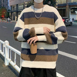 Aidase Sweater Men Clothes Autumn Winter Unisex Couple Basic Korean Style Striped Simple Loose Casual O-neck Fashion Harajuku Friends aidase-shop