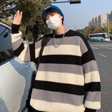 Aidase Sweater Men Clothes Autumn Winter Unisex Couple Basic Korean Style Striped Simple Loose Casual O-neck Fashion Harajuku Friends aidase-shop