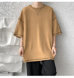 Fashion Line Design Half Sleeve T-shirt for Men Baggy Korean Solid Color Round Neck T Shir Man Summer Tees Tops Brand Clothing aidase-shop