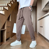 New Slim Fitting Thin Casual Suit Pants Men Loose Korean Fashion Large Drawstring Western Pants Summer Solid Color Trousers aidase-shop