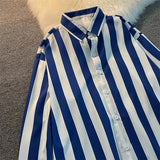 Blue white striped shirt women's spring autumn loose retro classical blouse niche designer long-sleeved shirts men elegant wear aidase-shop