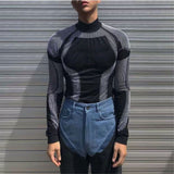 Mens T-shirt Long Sleeve Tight Thin Muscle Mens Sportsman Elastic High Collar Bottoming Shirt Spring Streetwear Mens T Shirts aidase-shop