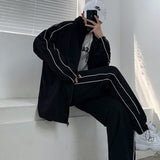 Black Track Sets Men Fashion Casual Long-sleeved Jacket/Trousers Two-piece Men Korean Loose Oversized Clothing Mens Sets M-2XL aidase-shop