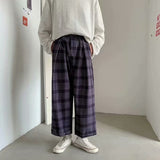 Aidase  Plaid Pants Men Linens Korean Checked Trousers Male Streetwear Fashion Bottoms Summer Wide Leg Pants Harajuku Breathable aidase-shop