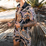 Aidase  2022 Men Sets Print Patchwork Lapel Short Sleeve Casual Shirt Beach Shorts Summer Streetwear Vacation Hawaiian Suits Men S-3XL aidase-shop