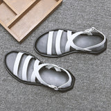 Summer Beach Sandals Mens Shoes Casual Soft Leather Men Sandals Flat Holiday Beach Sandals Male Black White Shoes N039 aidase-shop