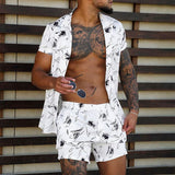 New Men's Hawaiian Print Lapel Short Sleeve Shirt Set Summer Men's Fashion Beach Print Quick-drying Shorts Set Two-piece S-3XL aidase-shop