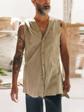 Spring Summer Sleeveless Casual Vest Shirt Men Fashion Hoodie Tank Top Vintage Solid Buttoned Vest Pullover Mens Streetwear aidase-shop