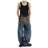 Patchwork Baggy Wide Leg Jeans Pants Men Distressed Denim Trousers Male Oversize Japanese Streetwear Safari Style Casual aidase-shop